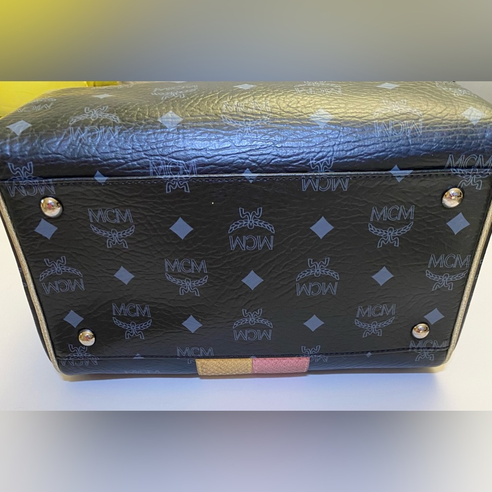 MCM Black Canvas, Snakeskin Embossed and Leather Princess Lion Boston Bag - Picture 3 of 12